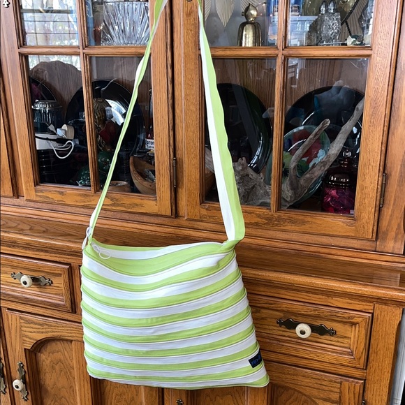 Chic Lime and White Striped Crossbody Bag - Picture 2 of 9